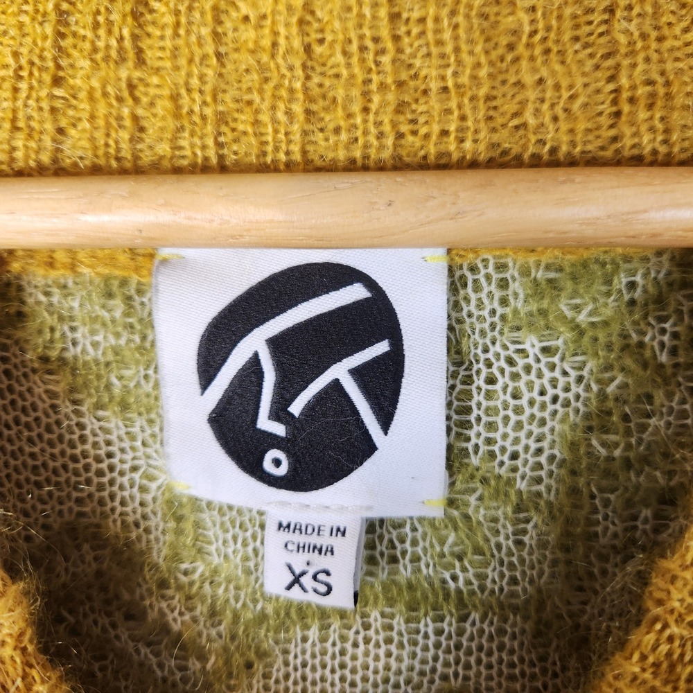 Yanyan Knits Sweater XS Green Yellow Colorblock Jaquard Motif Oversized Mohair - Picture 6 of 11